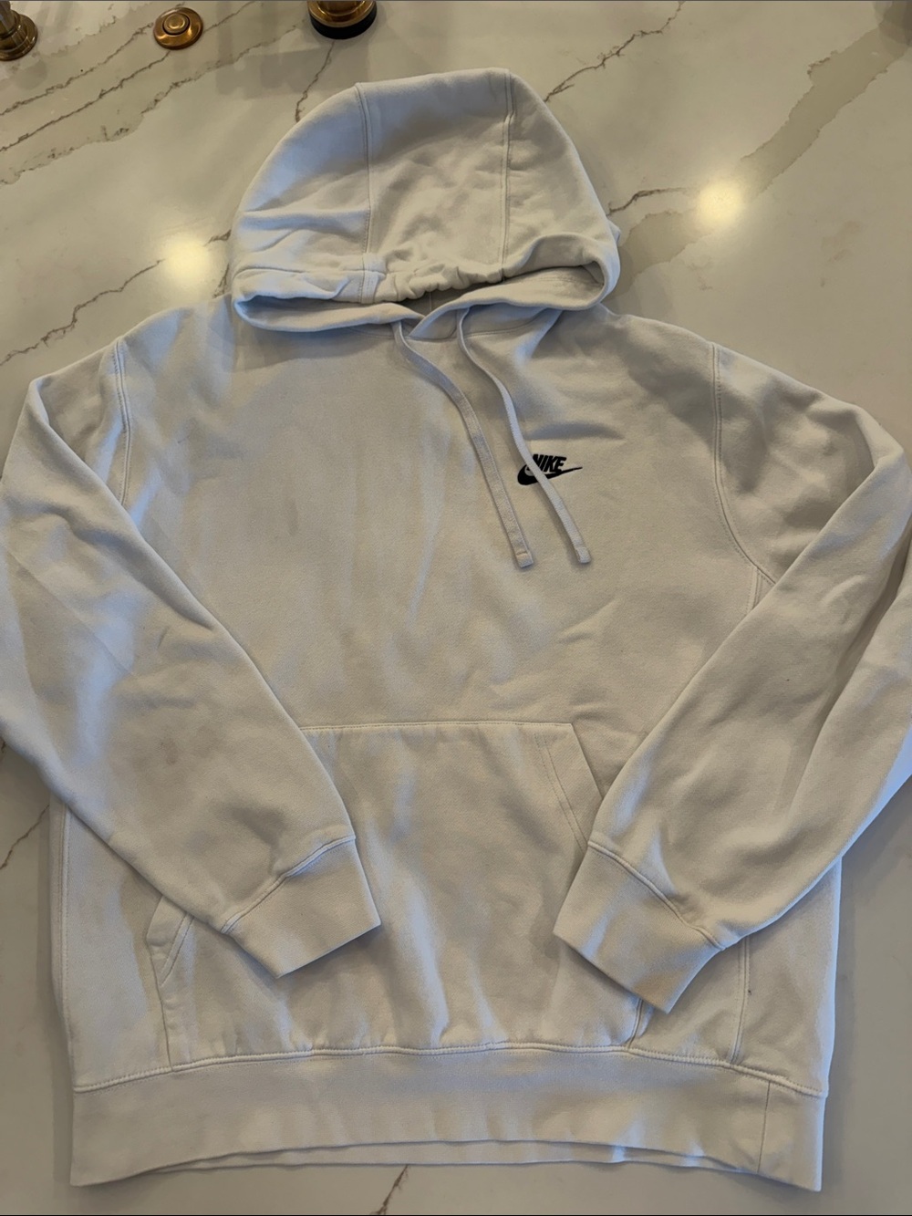 Nike White Pullover Hoodie with Small Black Swoosh